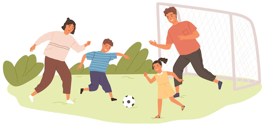Happy active family playing football soccer outdoors kids parents spending time together summer colored flat vector illustration sports game isolated white background 198278 11616
