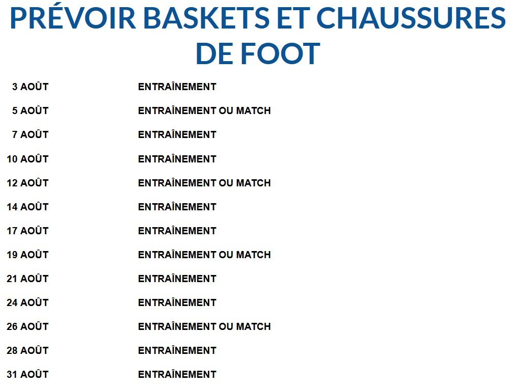 Entrainements aout
