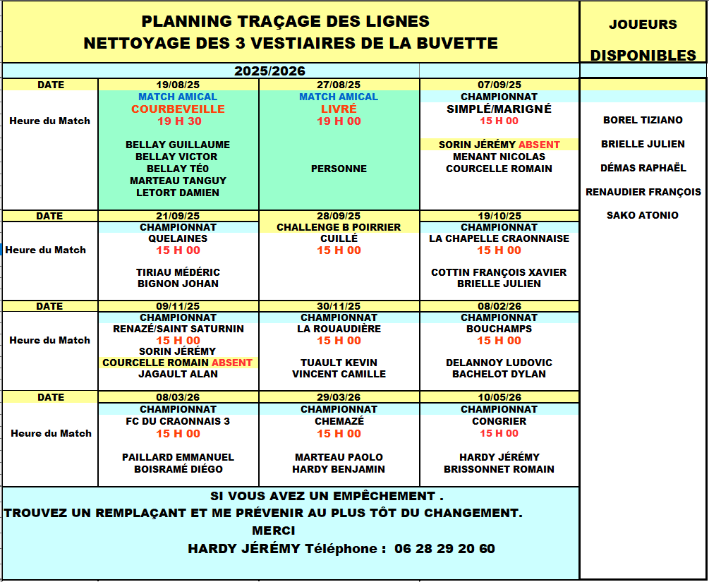 Planning tracage lignes